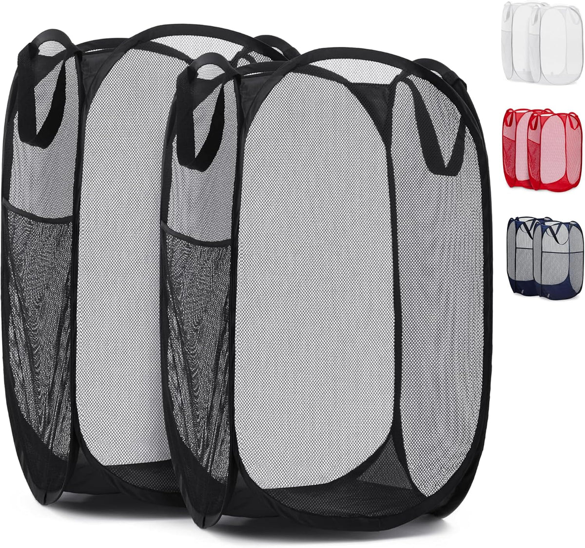 Handy Laundry Collapsible Mesh Pop-Up Hamper with Side Pocket, 2-Pack