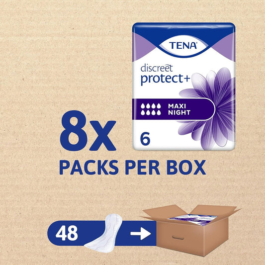 TENA Discreet Maxi Night Incontinence Pads 48 Count (Pack of 8 x 6) - view 2
