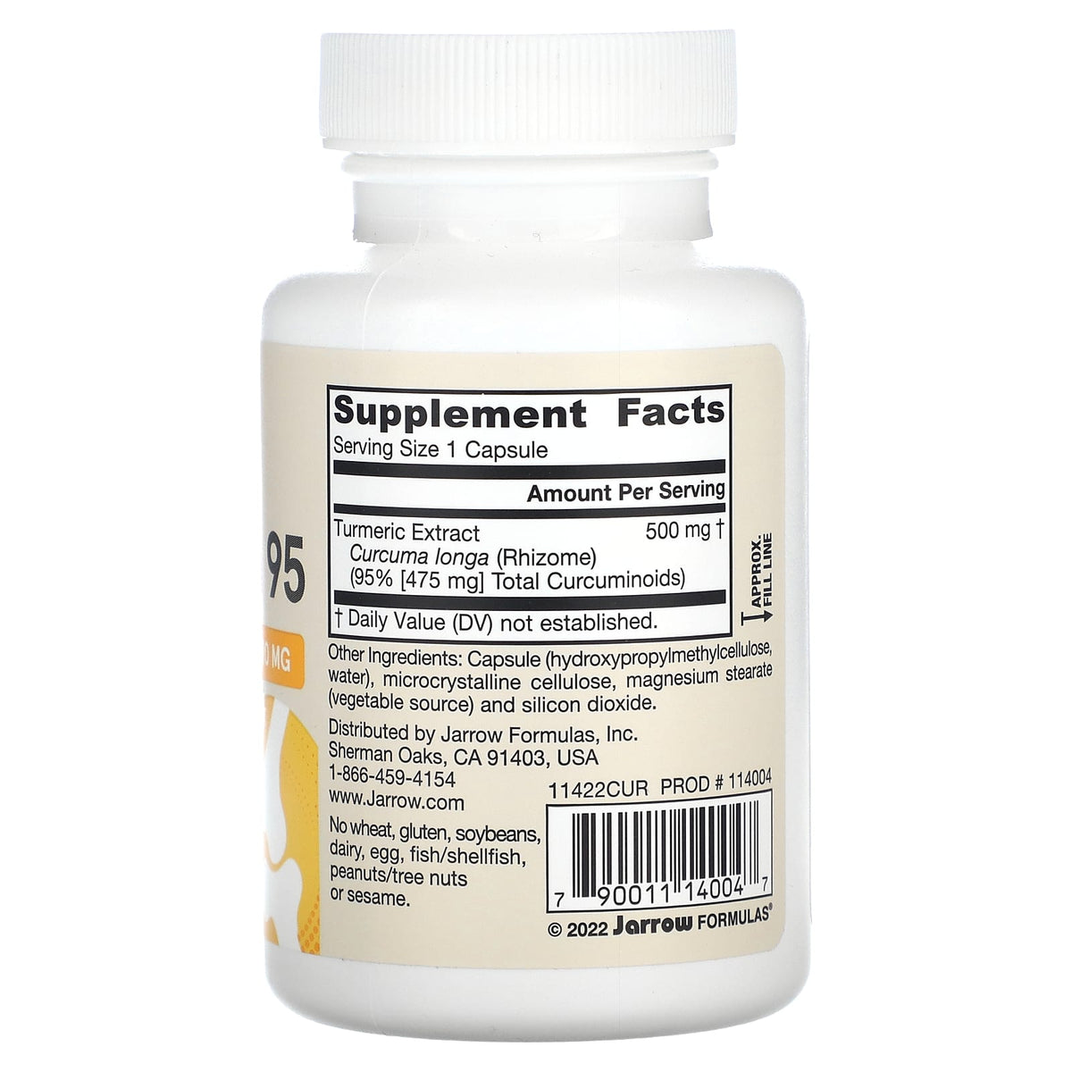 Jarrow Formulas Curcumin 95 Turmeric Extract, 500 mg, 60 Veggie Capsules — alternate product view