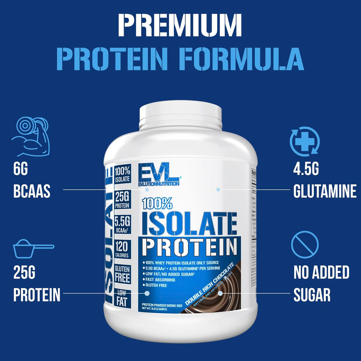 EVLution Nutrition 100% Isolate Protein, Double Rich Chocolate, 2.27 kg (5 lb) - view 3