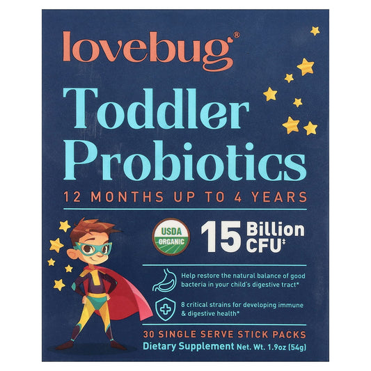 LoveBug Probiotics Toddler Probiotics 12 Months-4 Years 15 Billion CFU 30 Sticks