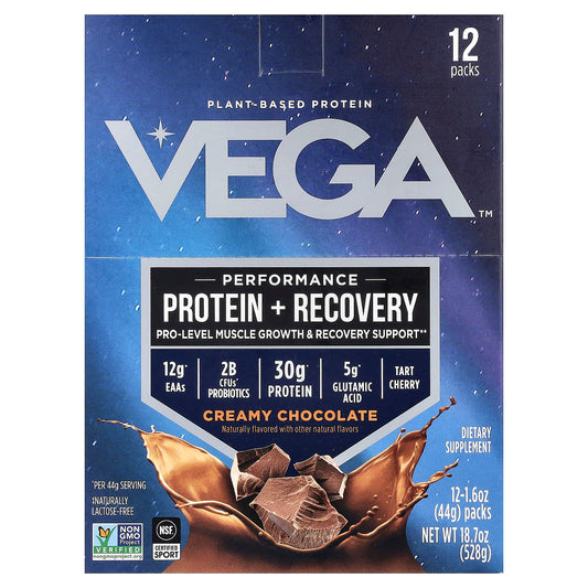 Vega Performance Protein + Recovery Creamy Chocolate 12 Packs