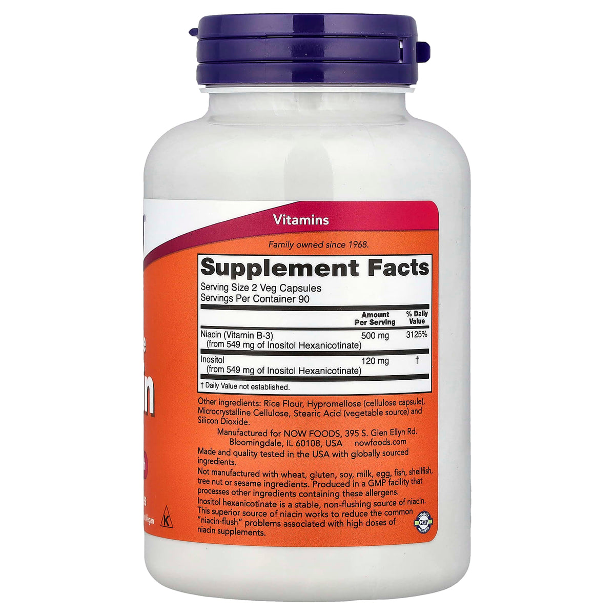 NOW Foods Flush-Free Niacin, 250 mg, 180 Veg Capsules - view 2