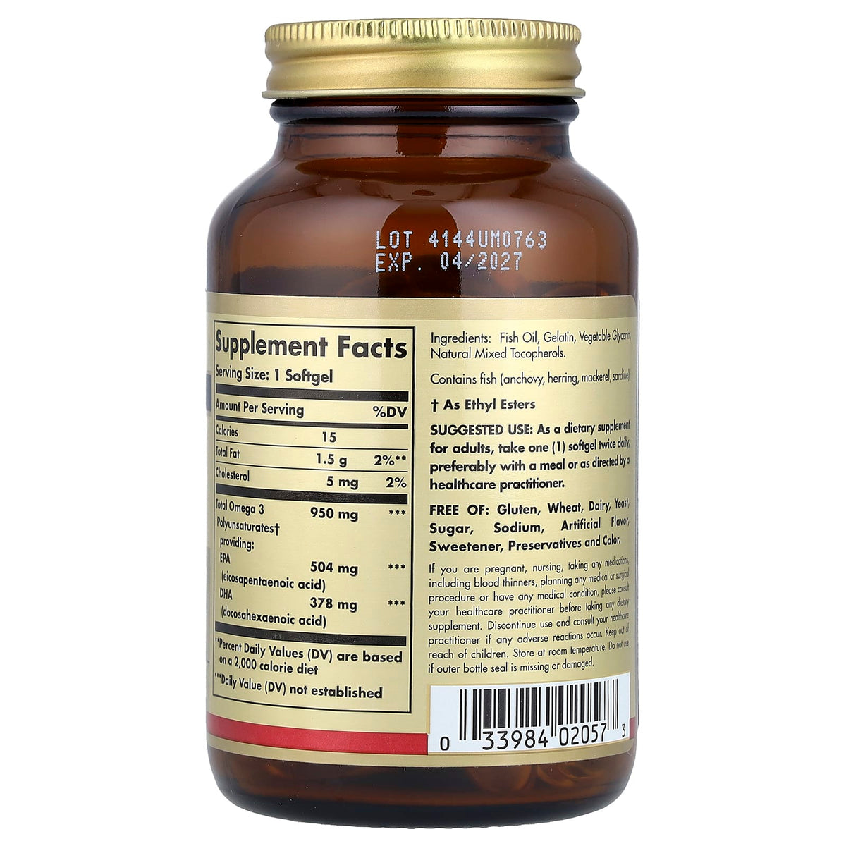 Solgar Omega-3 EPA & DHA Triple Strength 950 mg, 50 Softgels — alternate product view