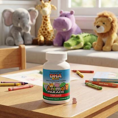 NaturesPlus Animal Parade DHA Kids Omega-3, Cherry, 90 Animal-Shaped Tablets - view 5