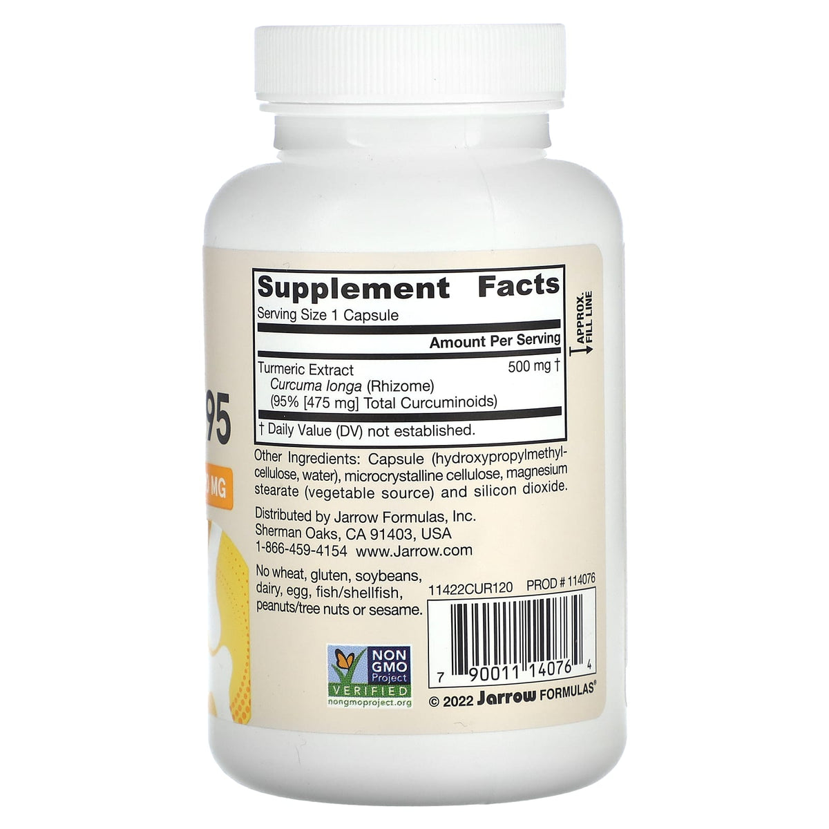 Jarrow Formulas Curcumin 95 Turmeric Extract, 500 mg, 120 Veggie Capsules — alternate product view