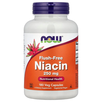NOW Foods Flush-Free Niacin, 250 mg, 180 Veg Capsules