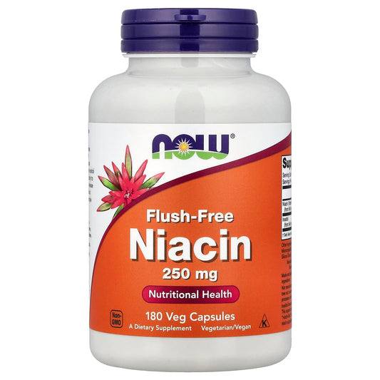 NOW Foods Flush-Free Niacin, 250 mg, 180 Veg Capsules