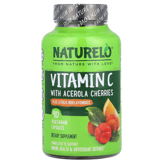 NATURELO Vitamin C with Acerola Cherries & Citrus Bioflavonoids, 90 Capsules