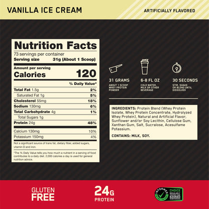 Optimum Nutrition Gold Standard 100% Whey, Vanilla Ice Cream, 2.26 kg (5 lb) - view 3