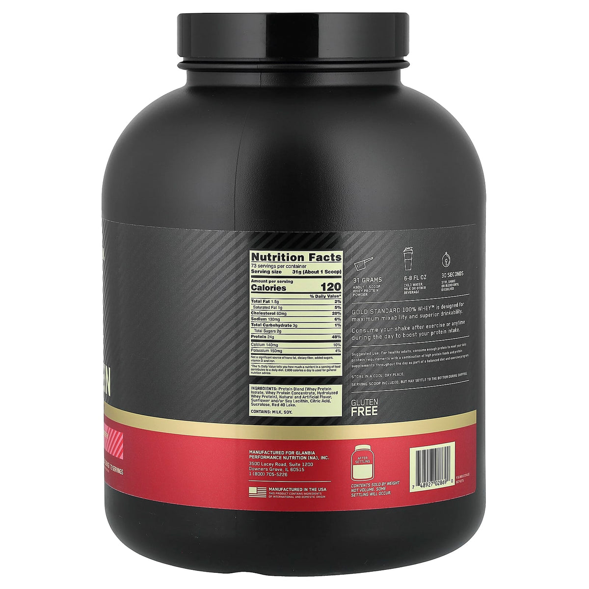 Optimum Nutrition Gold Standard 100% Whey Protein, Strawberry, 2.26 kg (5 lb) - view 2