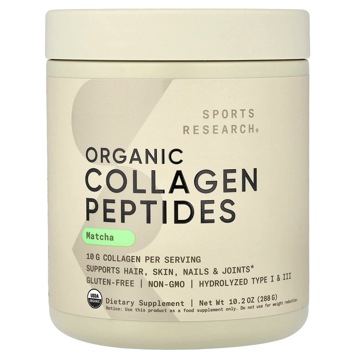 Sports Research Organic Collagen Peptides, Matcha, 288 g (10.2 oz)
