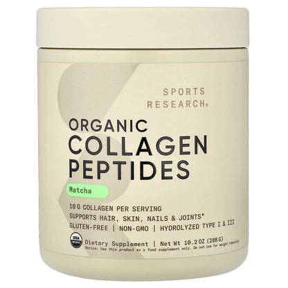 Sports Research Organic Collagen Peptides, Matcha, 288 g (10.2 oz)