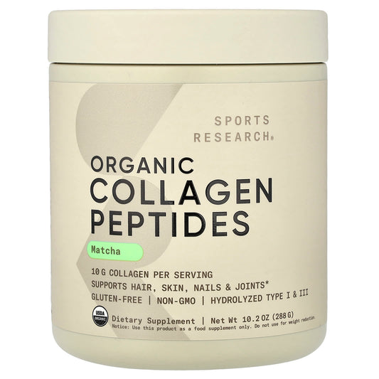 Sports Research Organic Collagen Peptides, Matcha, 288 g (10.2 oz)