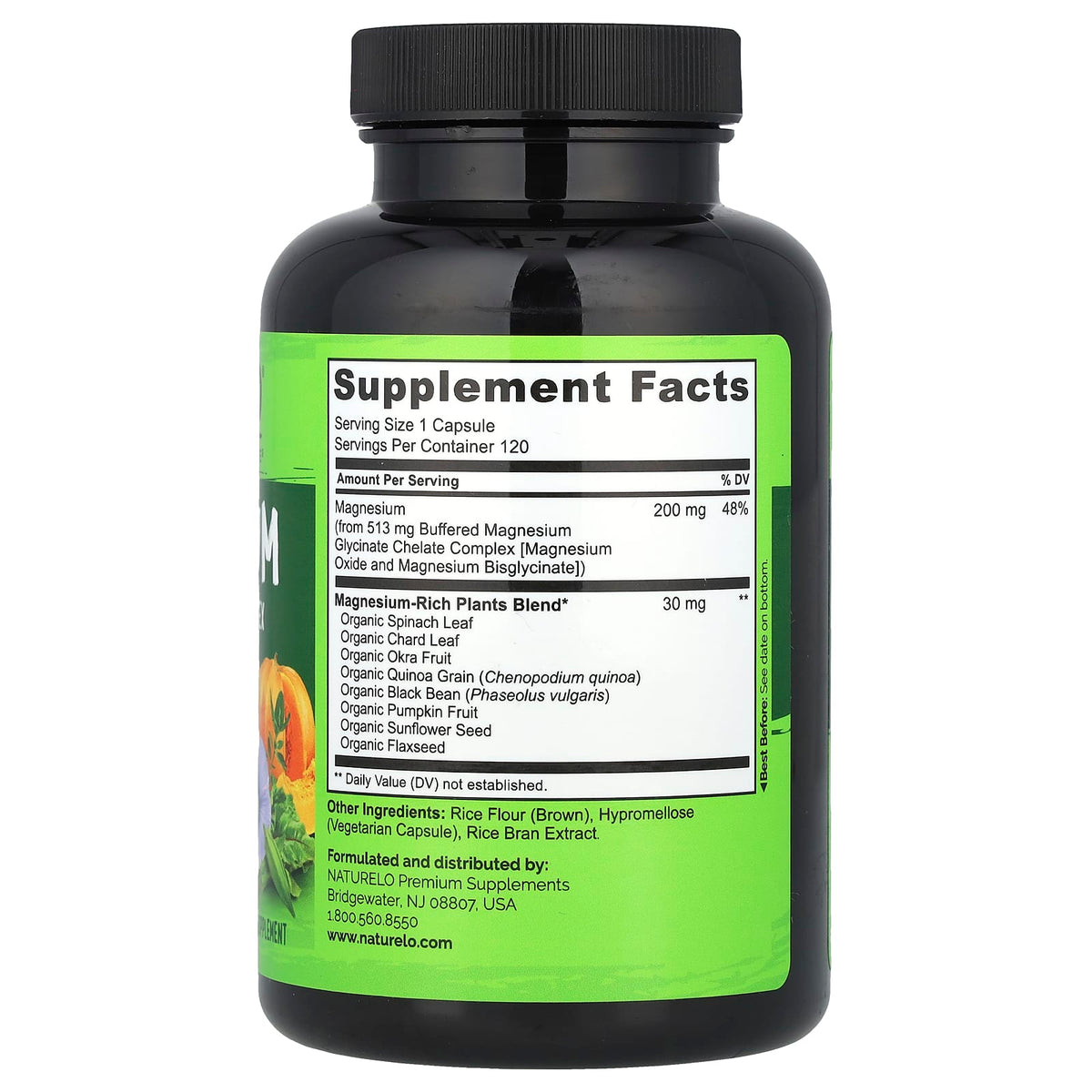 Naturelo Magnesium Glycinate Chelate Complex, 120 Vegetarian Capsules - view 2