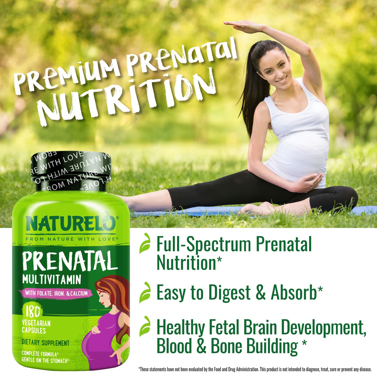 NATURELO Prenatal Multivitamin with Folate, Iron & Calcium, 180 Capsules - view 3