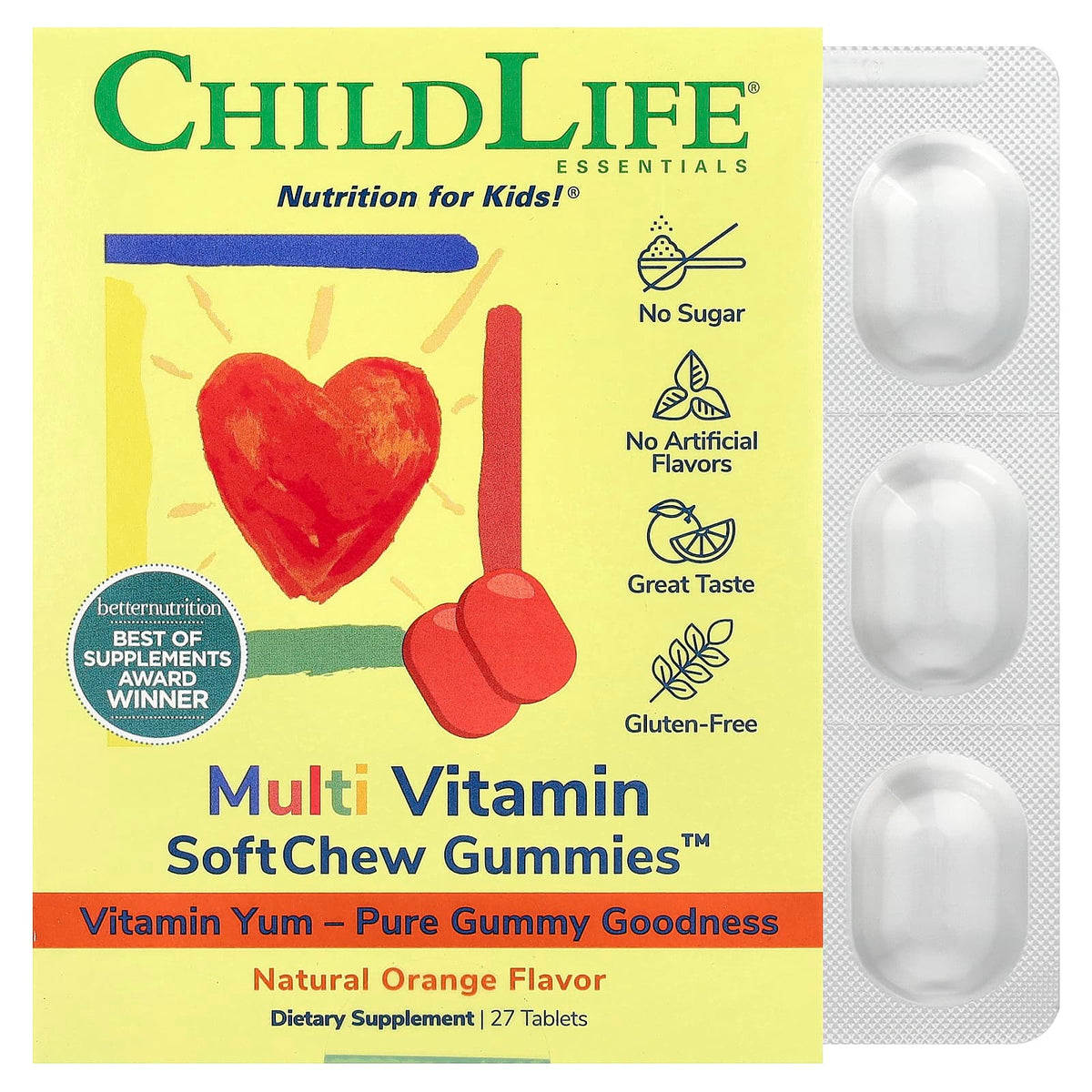 ChildLife Essentials Multi Vitamin SoftChew Gummies, Natural Orange, 27 Tablets — product view