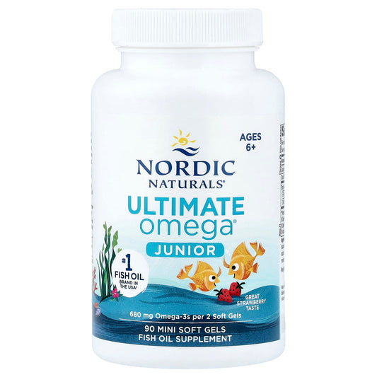 Nordic Naturals Ultimate Omega Junior, Ages 6+, Strawberry, 90 Mini Soft Gels