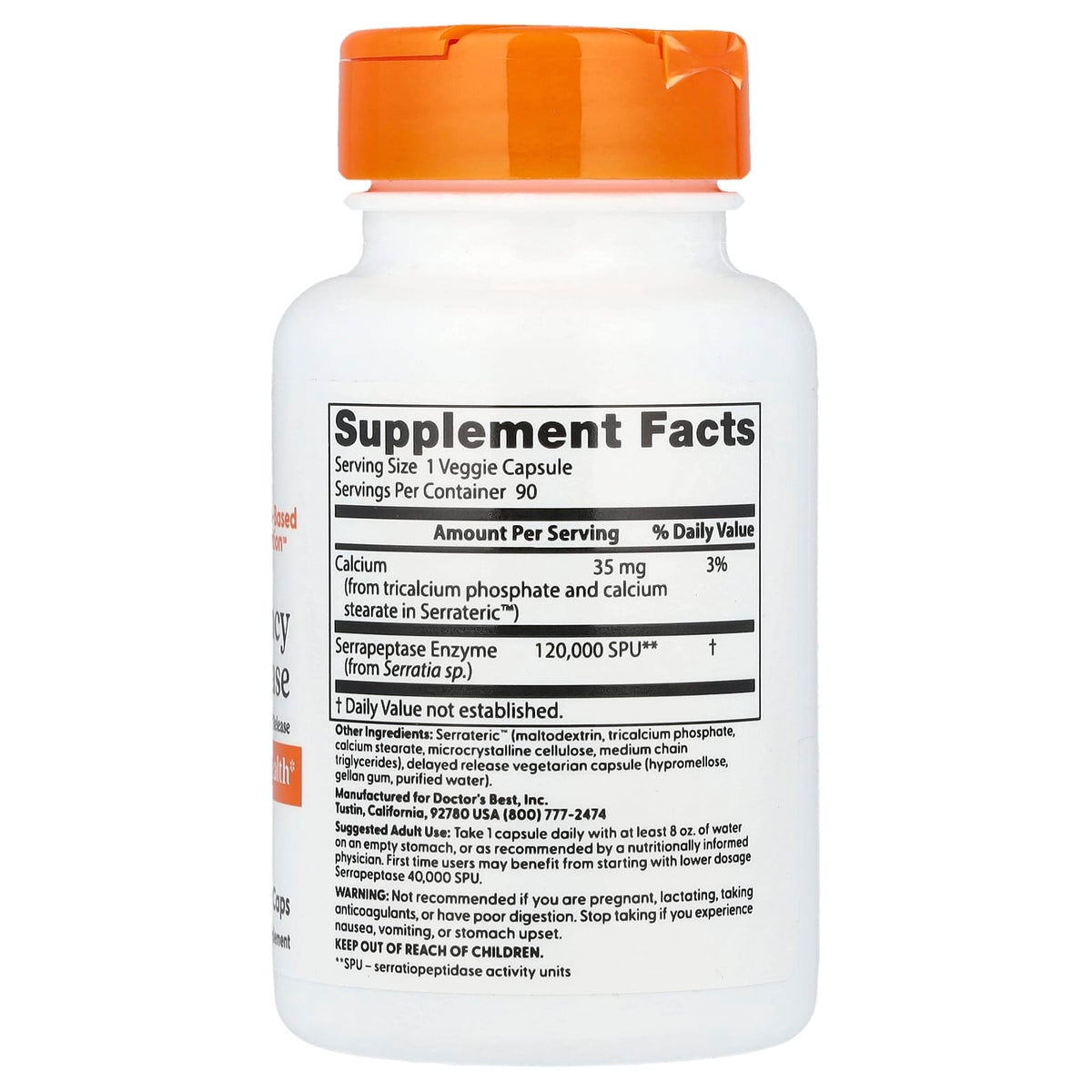 Doctor's Best High Potency Serrapeptase, 90 Veggie Caps - view 2