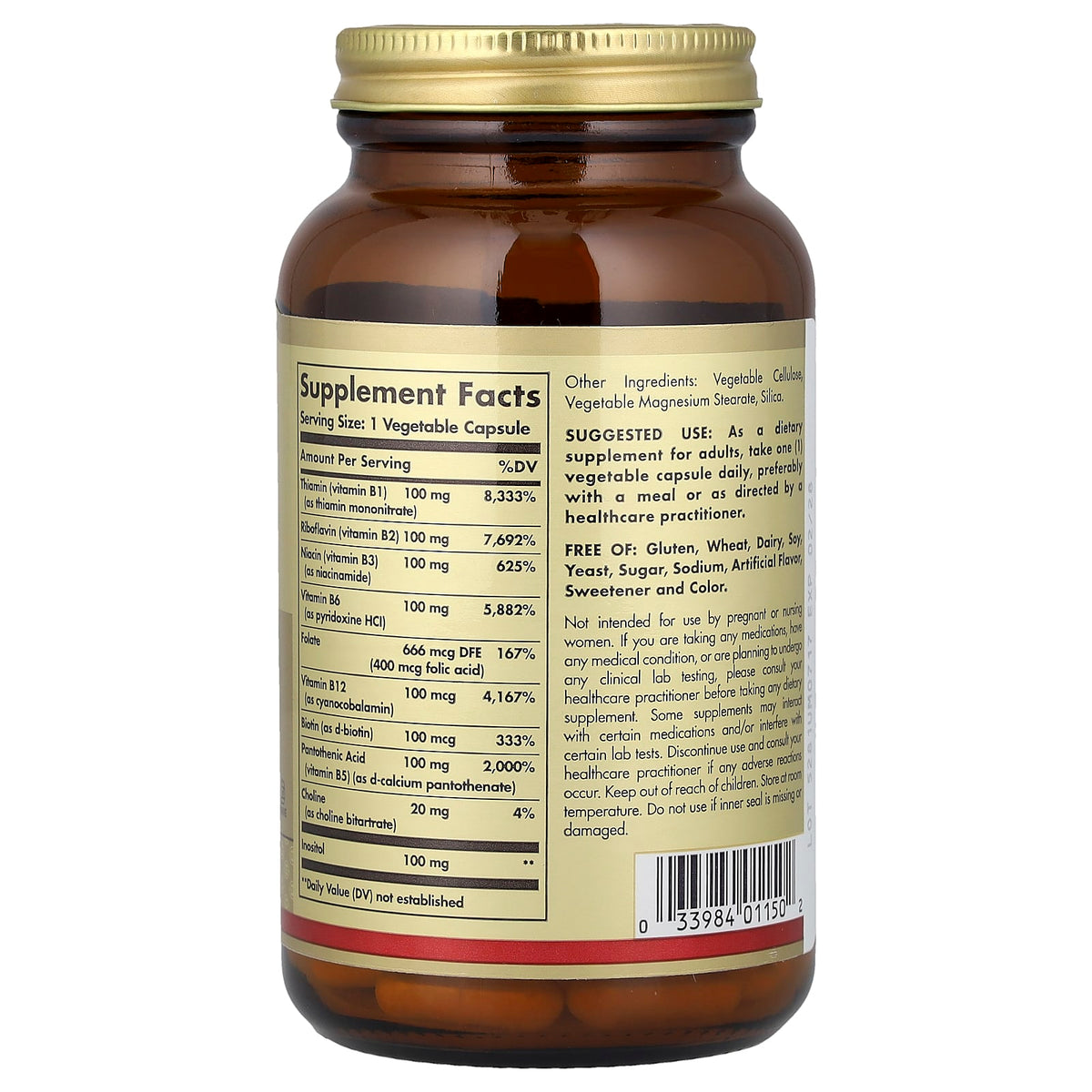 Solgar B-Complex "100", 100 Vegetable Capsules - view 2