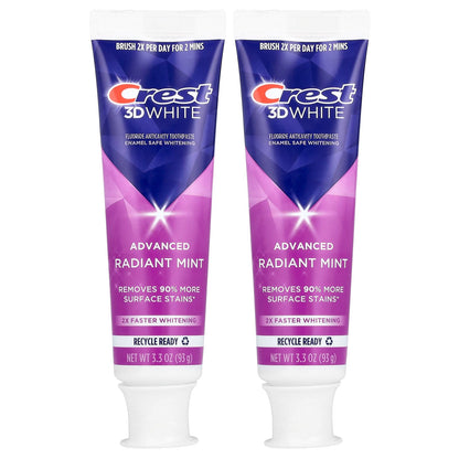 Crest 3D White Advanced Toothpaste, Radiant Mint, 2 Pack, 93 g Each