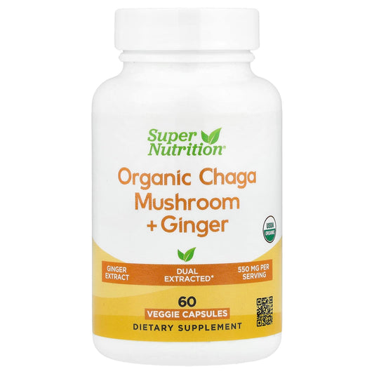 Super Nutrition Organic Chaga Mushroom + Ginger 60 Veggie Capsules