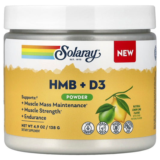 Solaray HMB + D3 Powder, Natural Lemon Lime, 4.9 oz (138 g)