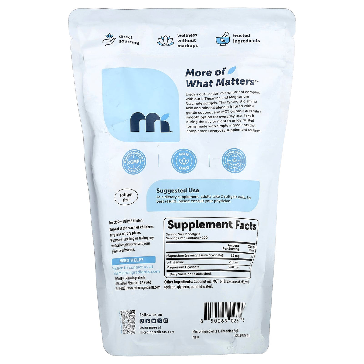 Micro Ingredients L-Theanine, 400 Softgels - view 2