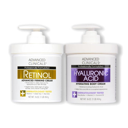Advanced Clinicals Retinol Body Cream + Hyaluronic Acid Body Cream Set 454 g Each