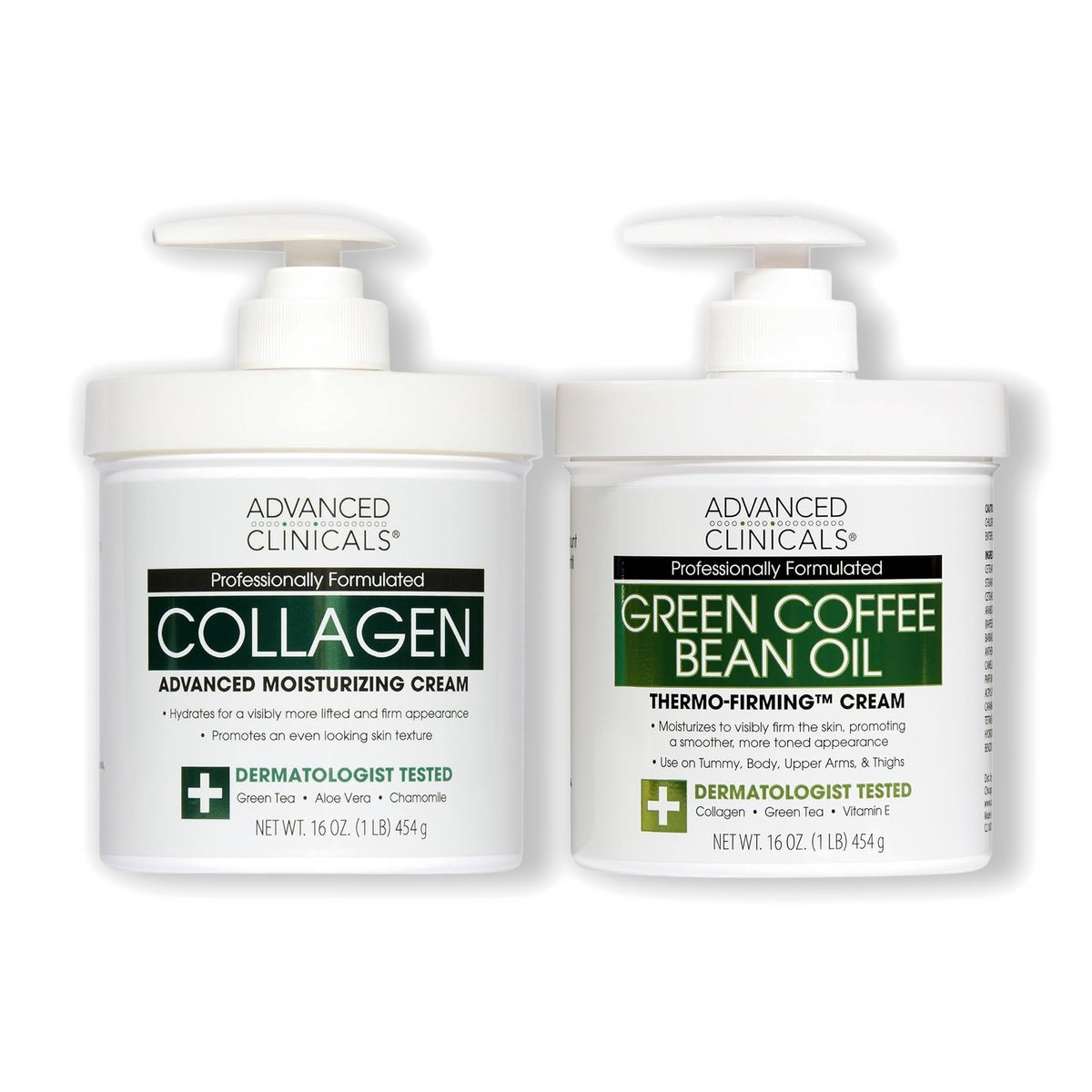Advanced Clinicals Collagen Body Cream + Green Coffee Bean Oil Body Cream Set 454 g Each