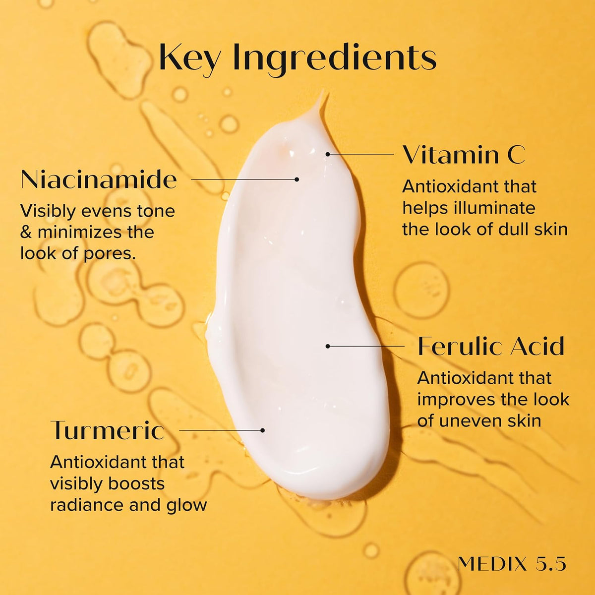 Medix 5.5 vitamin C and turmeric body cream key ingredients - Medix 5.5 Retinol + Ferulic Acid Body Cream & Vitamin C + Tu