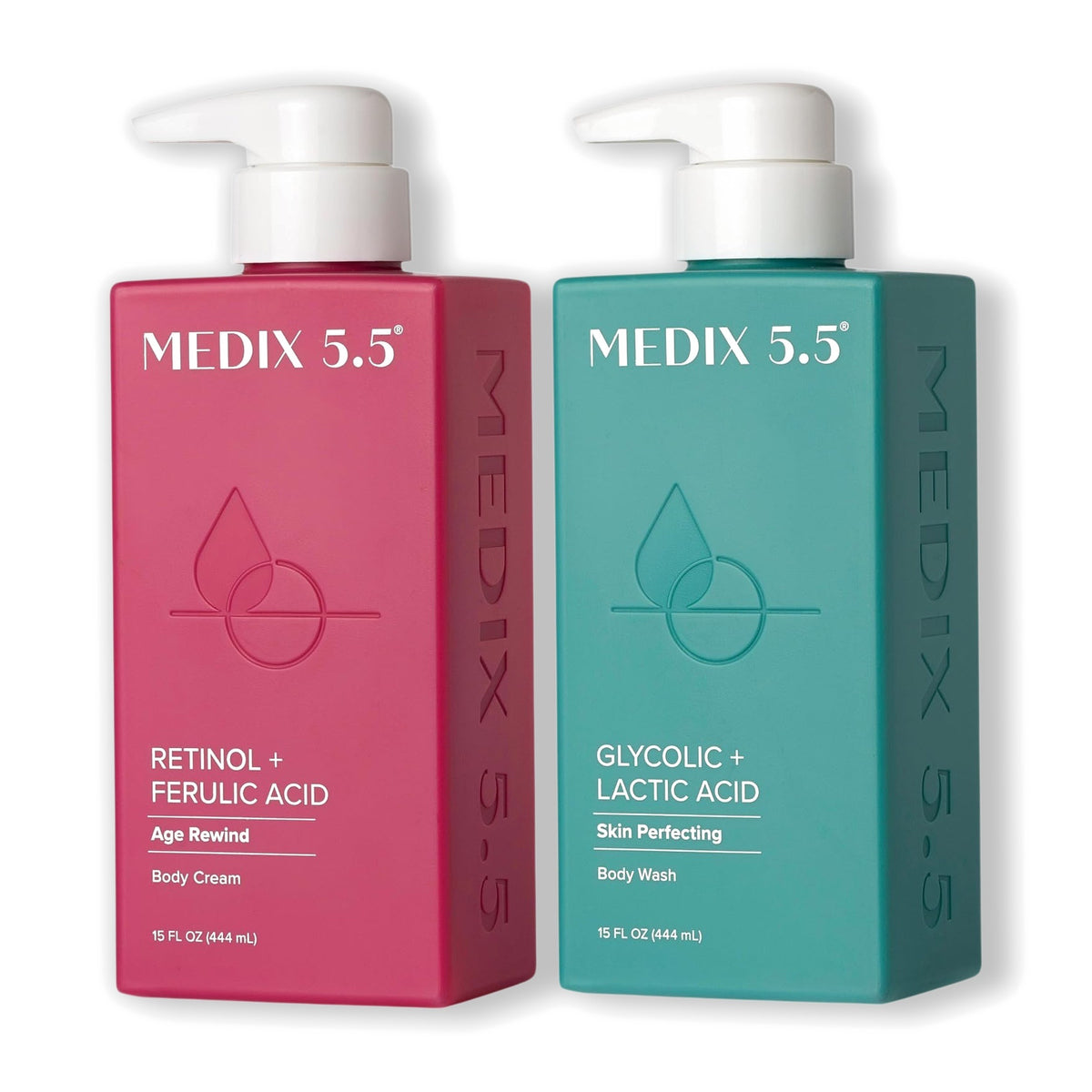 Medix 5.5 Retinol + Ferulic Acid Body Cream 444 ml + Glycolic + Lactic Acid Body Wash 444 ml Set