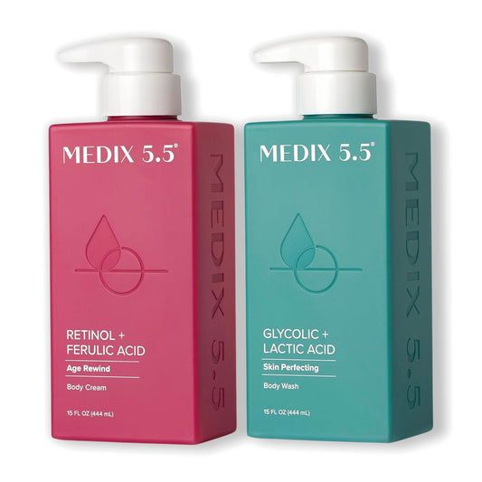 Medix 5.5 Retinol + Ferulic Acid Body Cream 444 ml + Glycolic + Lactic Acid Body Wash 444 ml Set