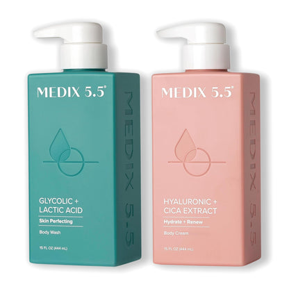 Medix 5.5 Glycolic + Lactic Acid Body Wash 444 ml + Hyaluronic Acid + Cica Body Cream 444 ml Set