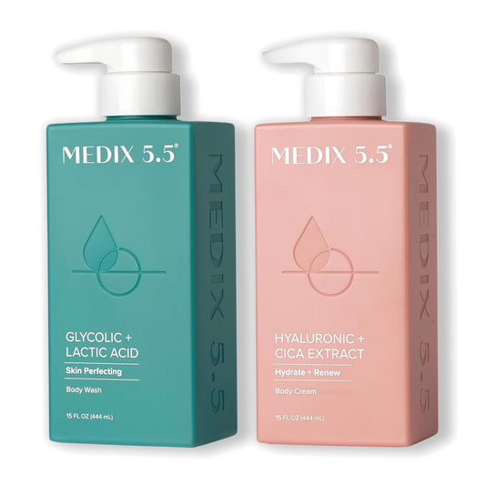 Medix 5.5 Glycolic + Lactic Acid Body Wash 444 ml + Hyaluronic Acid + Cica Body Cream 444 ml Set