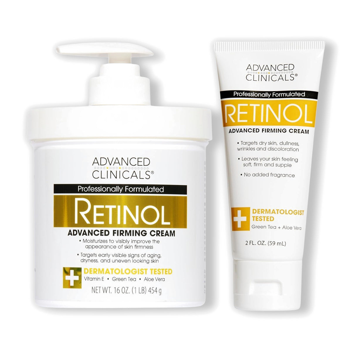 Advanced Clinicals Retinol Body Cream 454 g + Retinol Cream 59 ml Travel Tube — product view