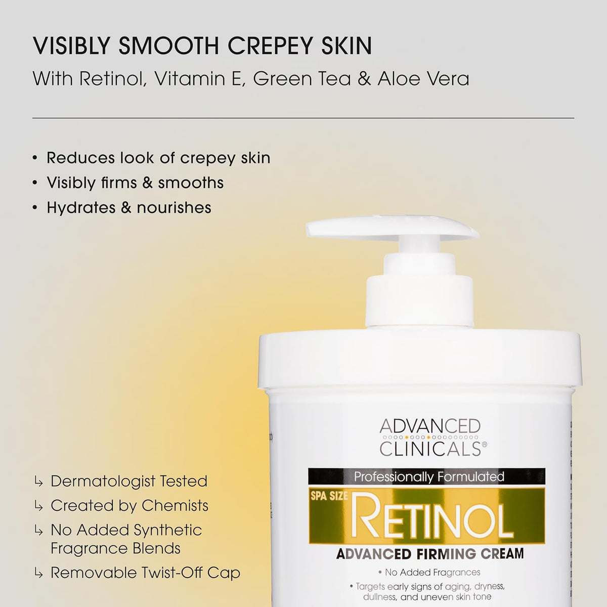 Retinol firming cream benefits: reduces the look of crepey skin - Advanced Clinicals Retinol Body Cream 454 g + Retinol Cream 