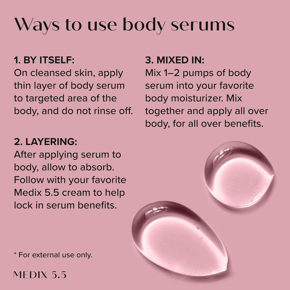 Ways to use Medix 5.5 body serum: by itself, layered or mixed in - Medix 5.5 Retinol + Ferulic Acid Body Cream 444 ml + 3% Hyal