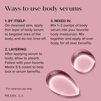 Ways to use Medix 5.5 body serum: by itself, layered or mixed in - Medix 5.5 Retinol + Ferulic Acid Body Cream 444 ml + 3% Hyal