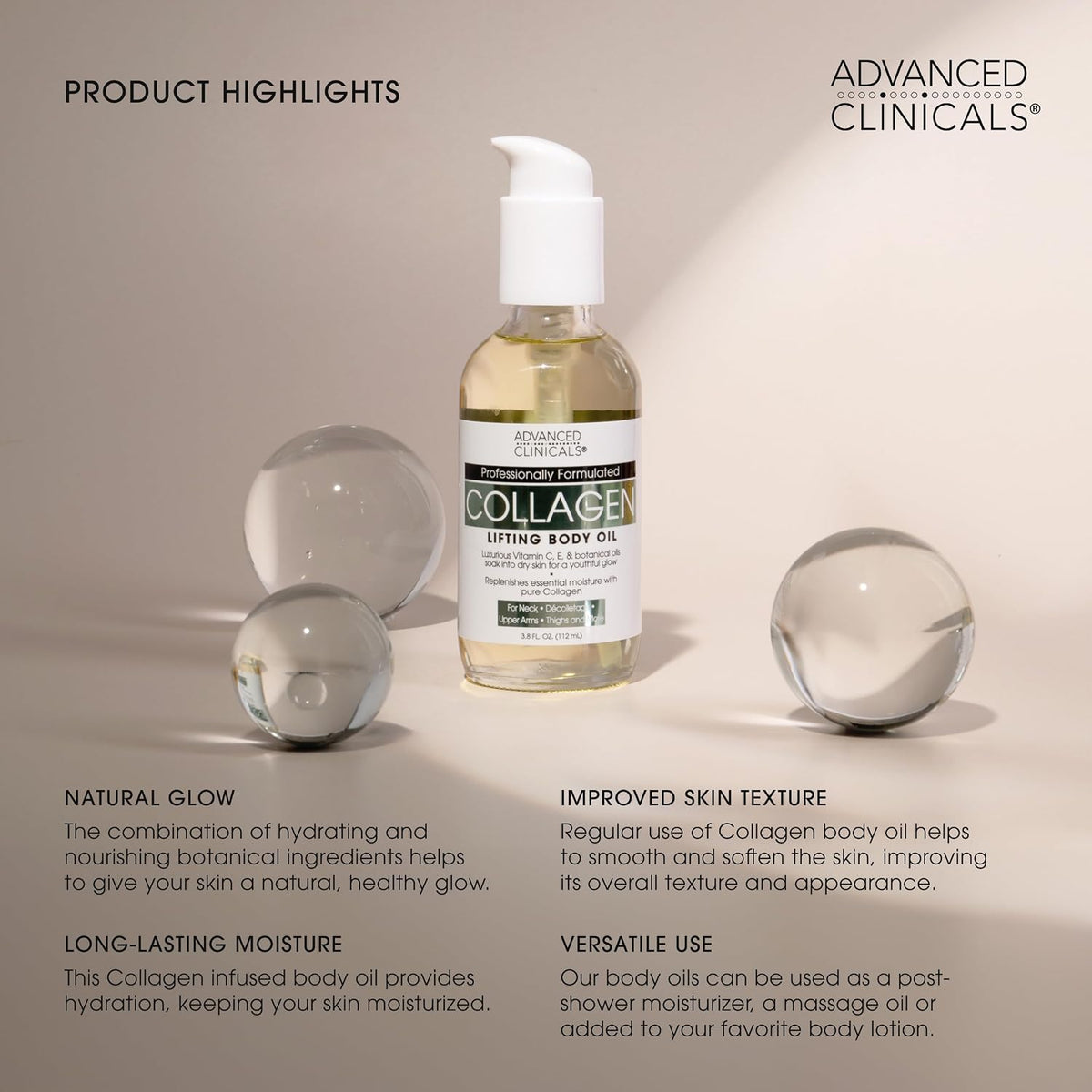 Advanced Clinicals collagen lifting body oil highlights - Advanced Clinicals Retinol Body Cream 454 g + Collagen Lifti