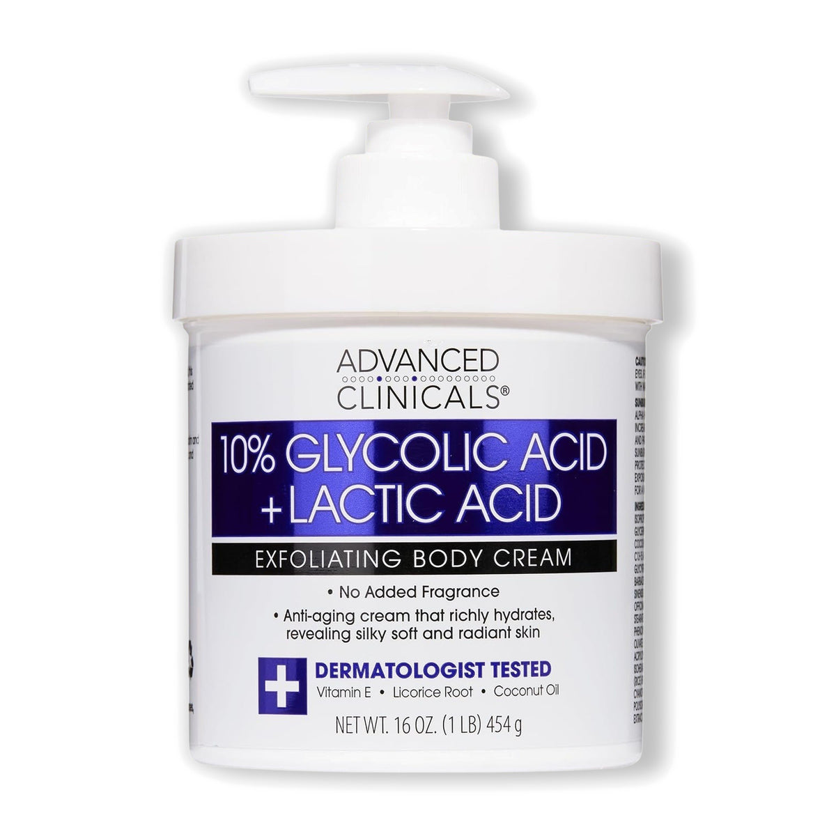 Advanced Clinicals 10% Glycolic Acid + Lactic Acid Exfoliating Body Cream 454 g
