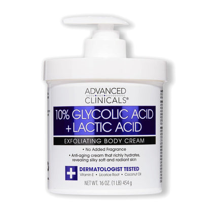 Advanced Clinicals 10% Glycolic Acid + Lactic Acid Exfoliating Body Cream 454 g