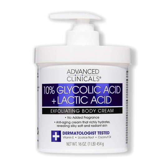 Advanced Clinicals 10% Glycolic Acid + Lactic Acid Exfoliating Body Cream 454 g