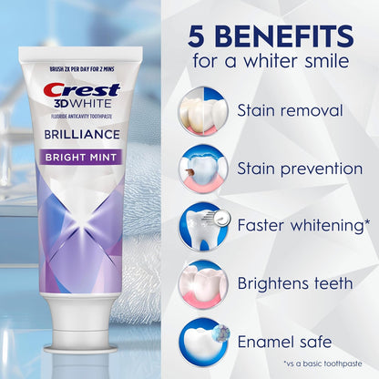 Crest 3D White Brilliance Bright Mint: 5 benefits for a whiter smile - Crest 3D White Brilliance Bright Mint Toothpaste 121 g
