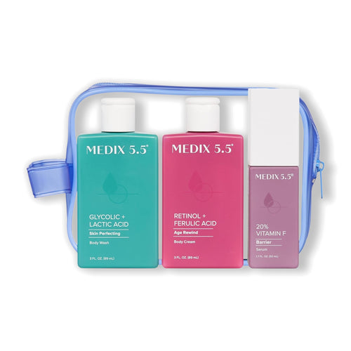 Medix 5.5 Retinol Body Cream + Glycolic Acid Body Wash + 20% Vitamin F Serum Travel Kit