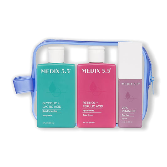 Medix 5.5 Retinol Body Cream + Glycolic Acid Body Wash + 20% Vitamin F Serum Travel Kit