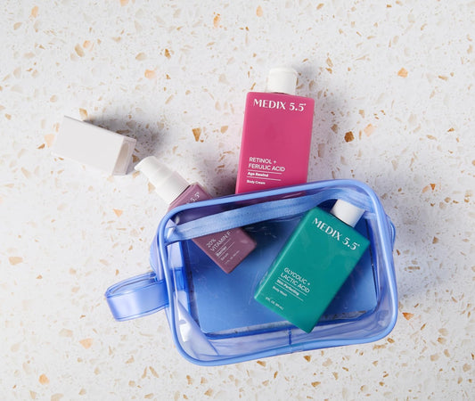 Medix 5.5 best sellers travel kit in a clear bag - Medix 5.5 Retinol Body Cream + Glycolic Acid Body Wash + 20%