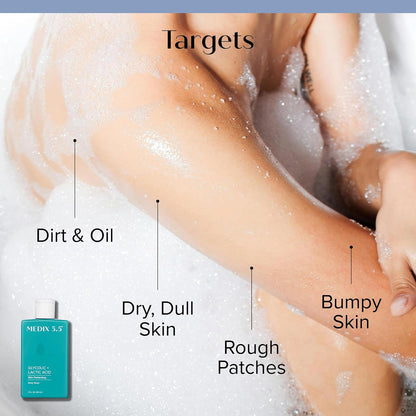 Medix 5.5 glycolic and lactic acid body wash benefits: targets dirt, oil and bumpy skin - Medix 5.5 Retinol Body Cream + Glycolic Acid Body Wash + 20%