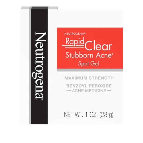 Neutrogena Rapid Clear Stubborn Acne Spot Gel, 10% benzoyl peroxide, 1 oz (28 g) carton — front