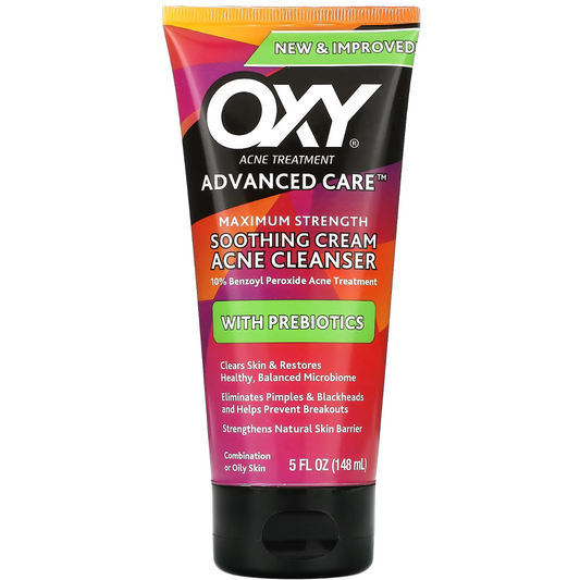 Oxy Skin Care, Soothing Cream Acne Cleanser with Prebiotics, Maximum Strength, 5 fl oz (148 ml)